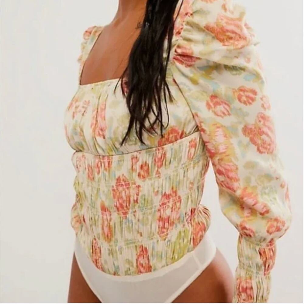 NWT Intimately Free People Women's Smock It To You Bodysuit Creme Orange Snap M